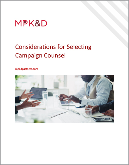 image of cover of MPK&D - Considerations for Selecting Campaign Counsel